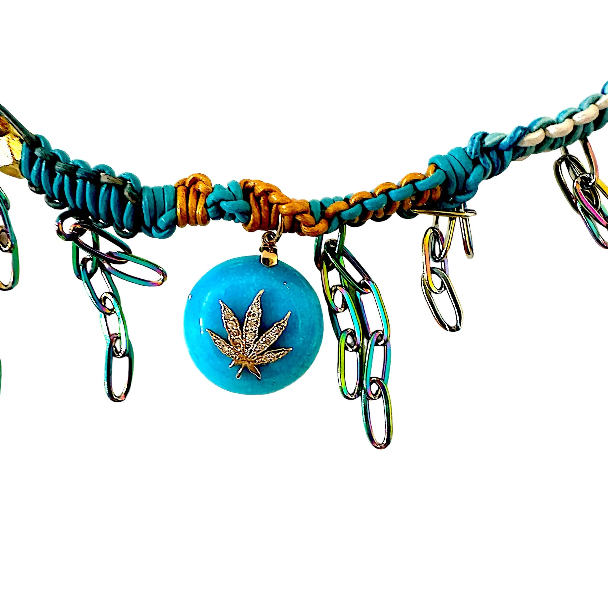 Turquoise Diamond Dope Leather Rockstar Choker