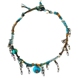 Turquoise Diamond Dope Leather Rockstar Choker