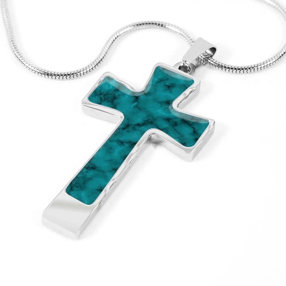 Turquoise Faux Marble Stainless Steel Cross Necklace With Chain and  Gift Box