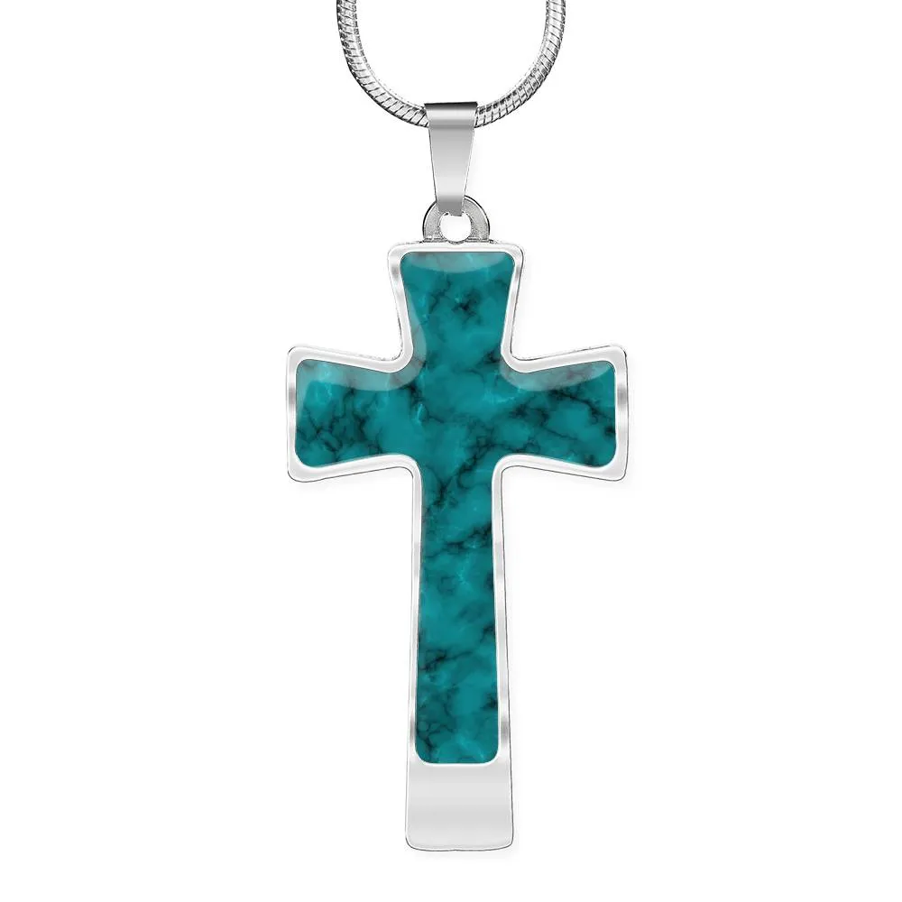 Turquoise Faux Marble Stainless Steel Cross Necklace With Chain and  Gift Box