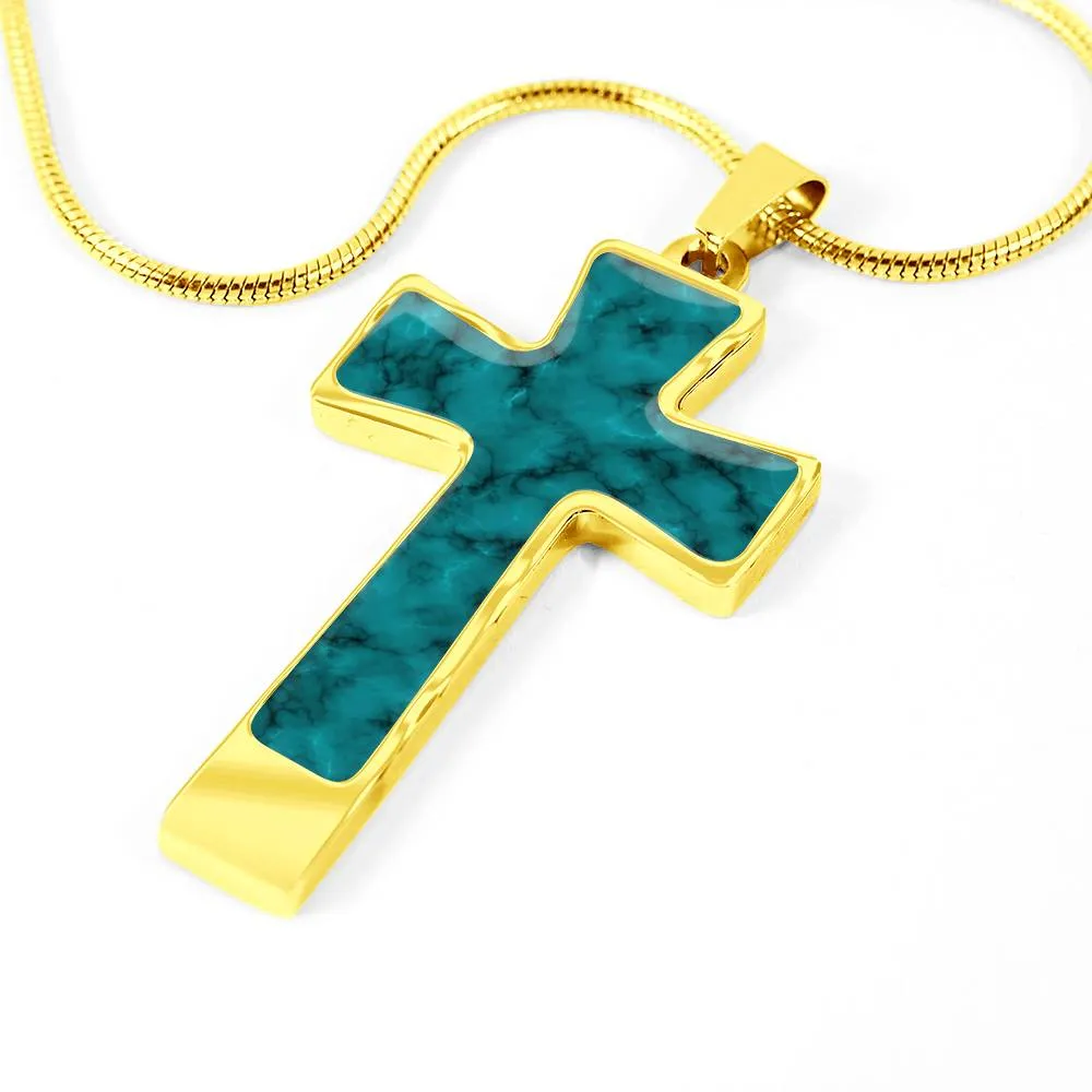 Turquoise Faux Marble Stainless Steel Cross Necklace With Chain and  Gift Box