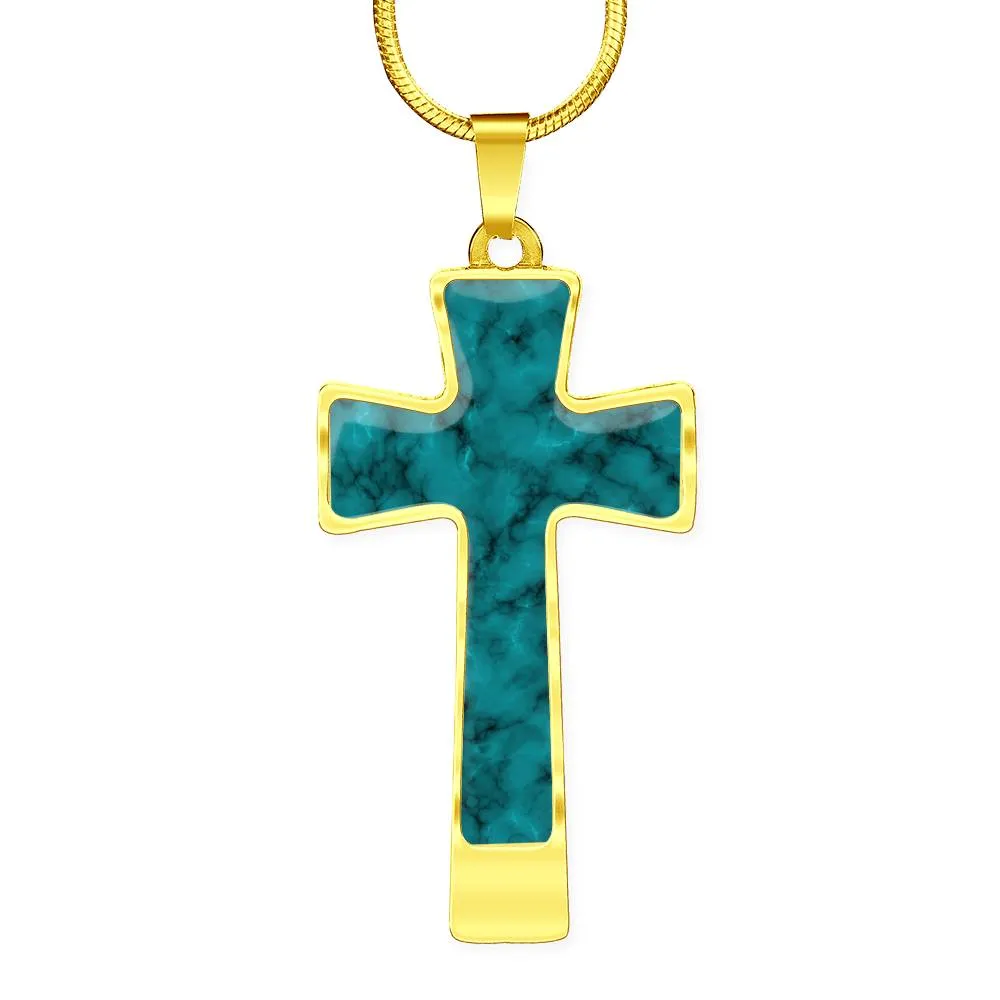 Turquoise Faux Marble Stainless Steel Cross Necklace With Chain and  Gift Box
