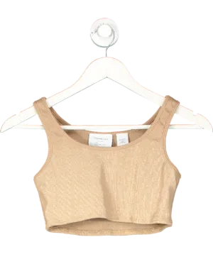Turquoise Lane Brown Ribbed  Scoop Neck Crop Top UK XS/S