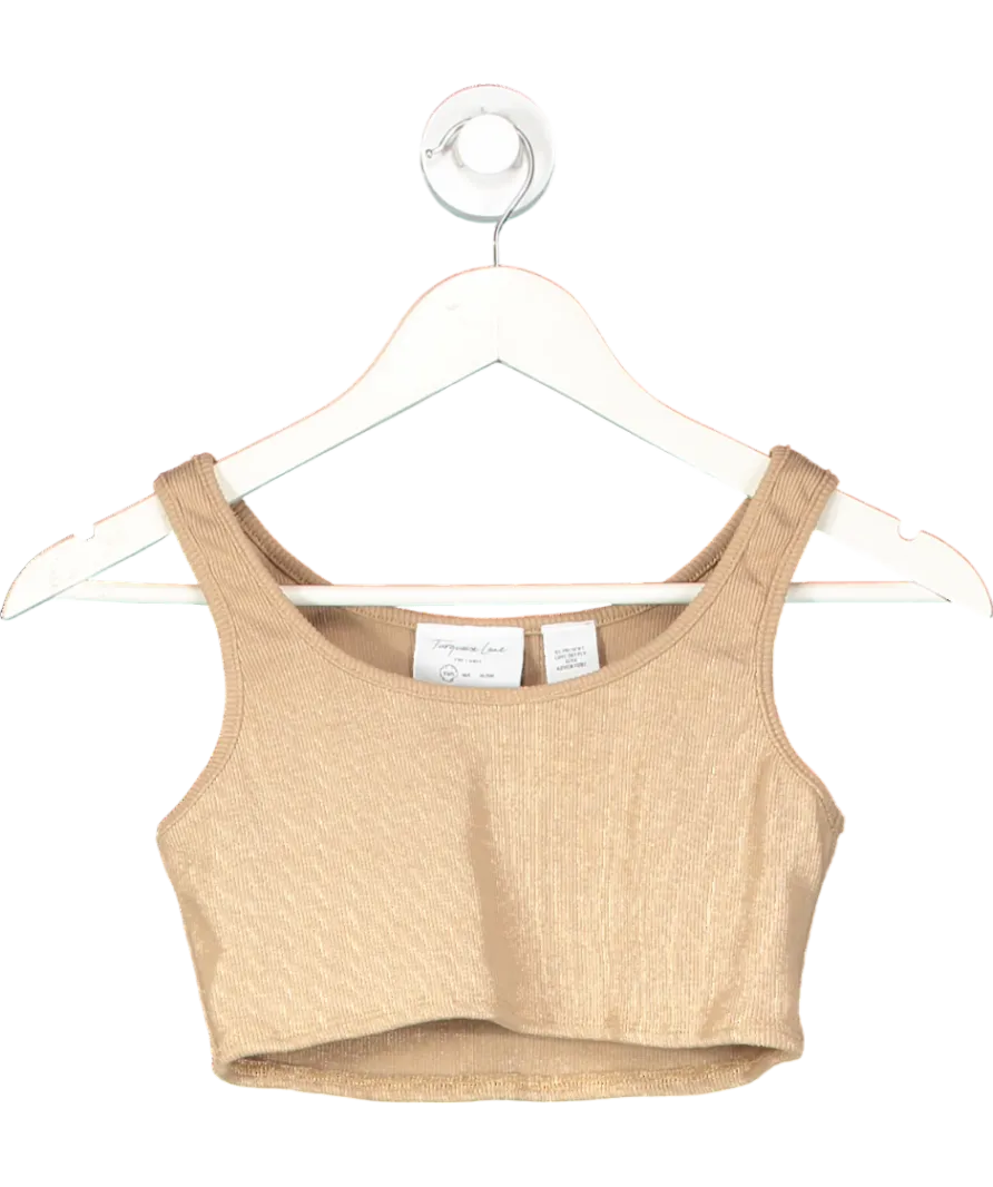 Turquoise Lane Brown Ribbed  Scoop Neck Crop Top UK XS/S