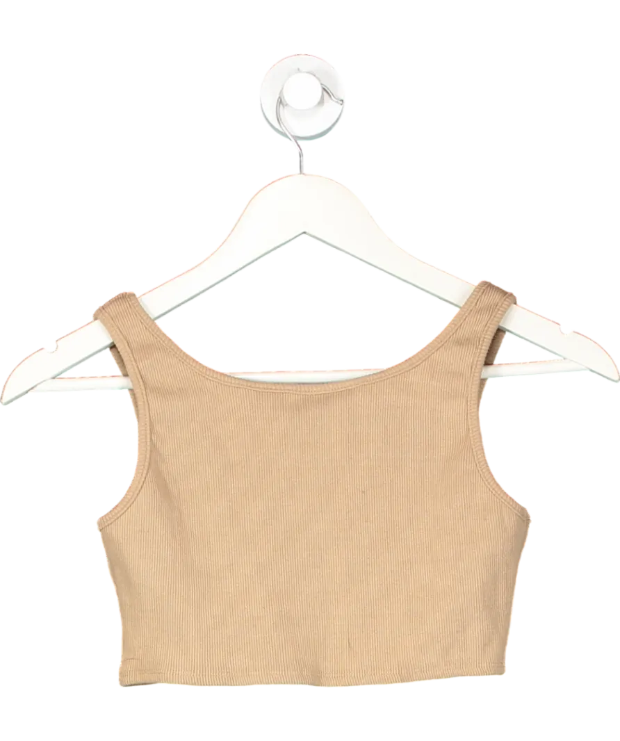 Turquoise Lane Brown Ribbed  Scoop Neck Crop Top UK XS/S