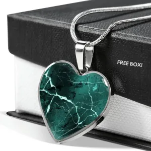 Turquoise Marble Design On Heart Shaped Stainless Steel Pendant Necklace