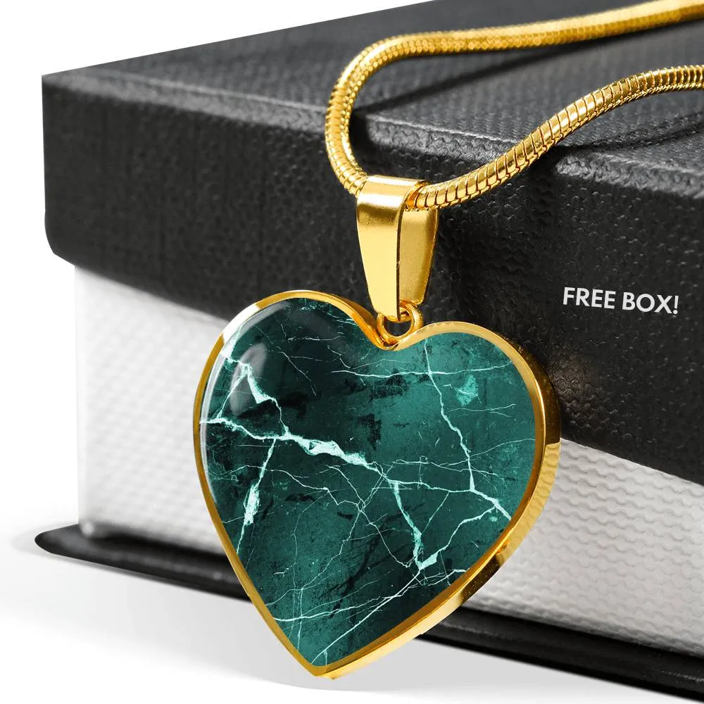 Turquoise Marble Design On Heart Shaped Stainless Steel Pendant Necklace