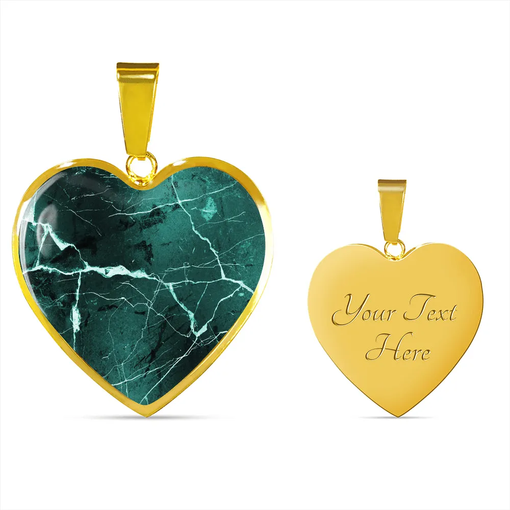 Turquoise Marble Design On Heart Shaped Stainless Steel Pendant Necklace