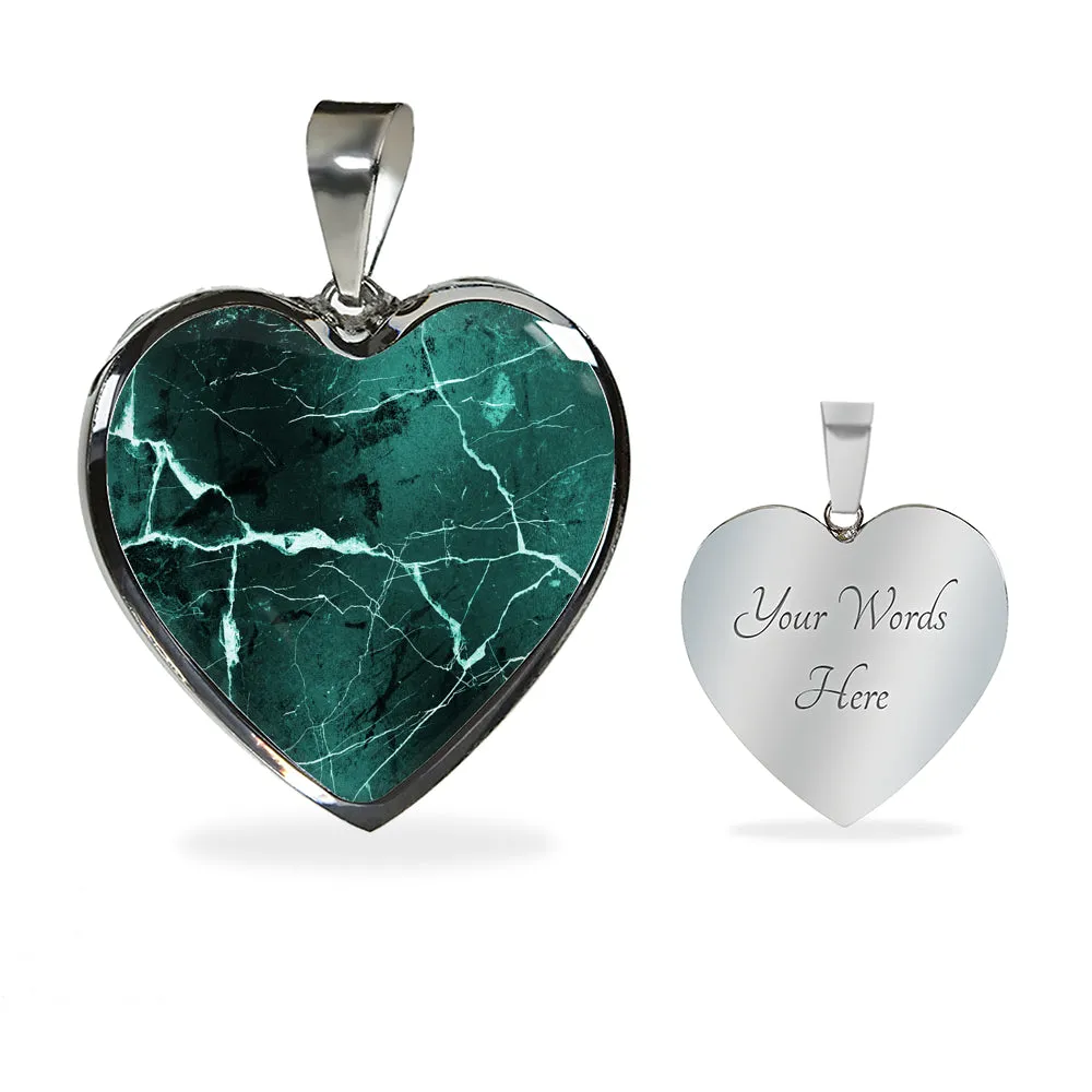 Turquoise Marble Design On Heart Shaped Stainless Steel Pendant Necklace