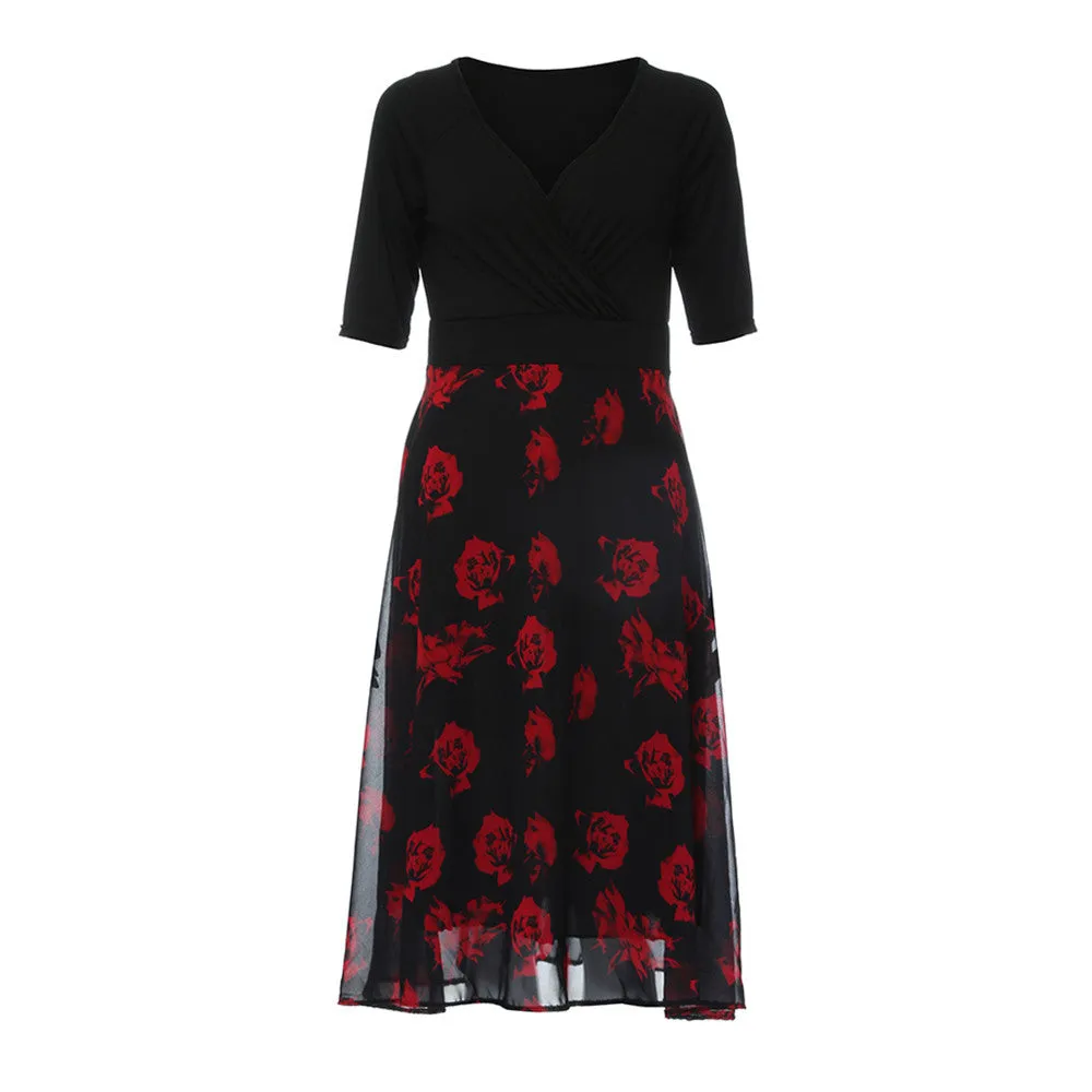 V-Neck Floral Dress (Plus Size)