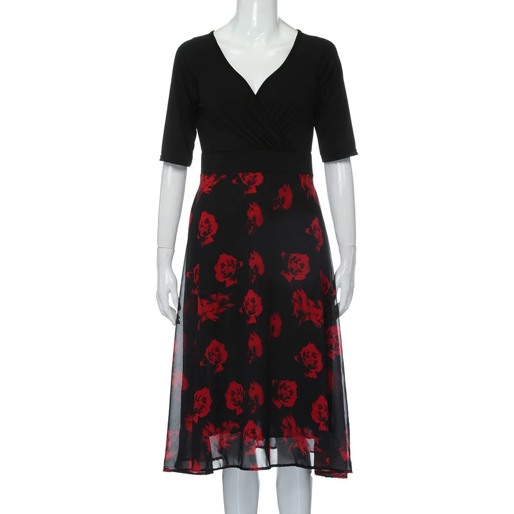 V-Neck Floral Dress (Plus Size)