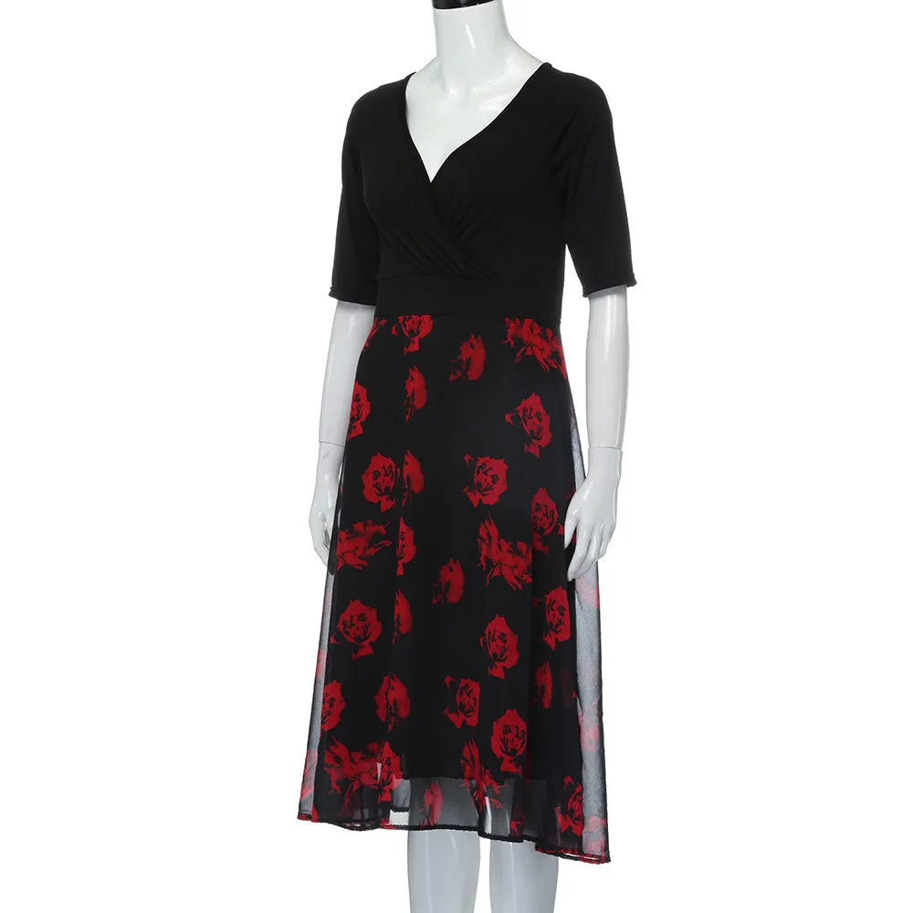 V-Neck Floral Dress (Plus Size)
