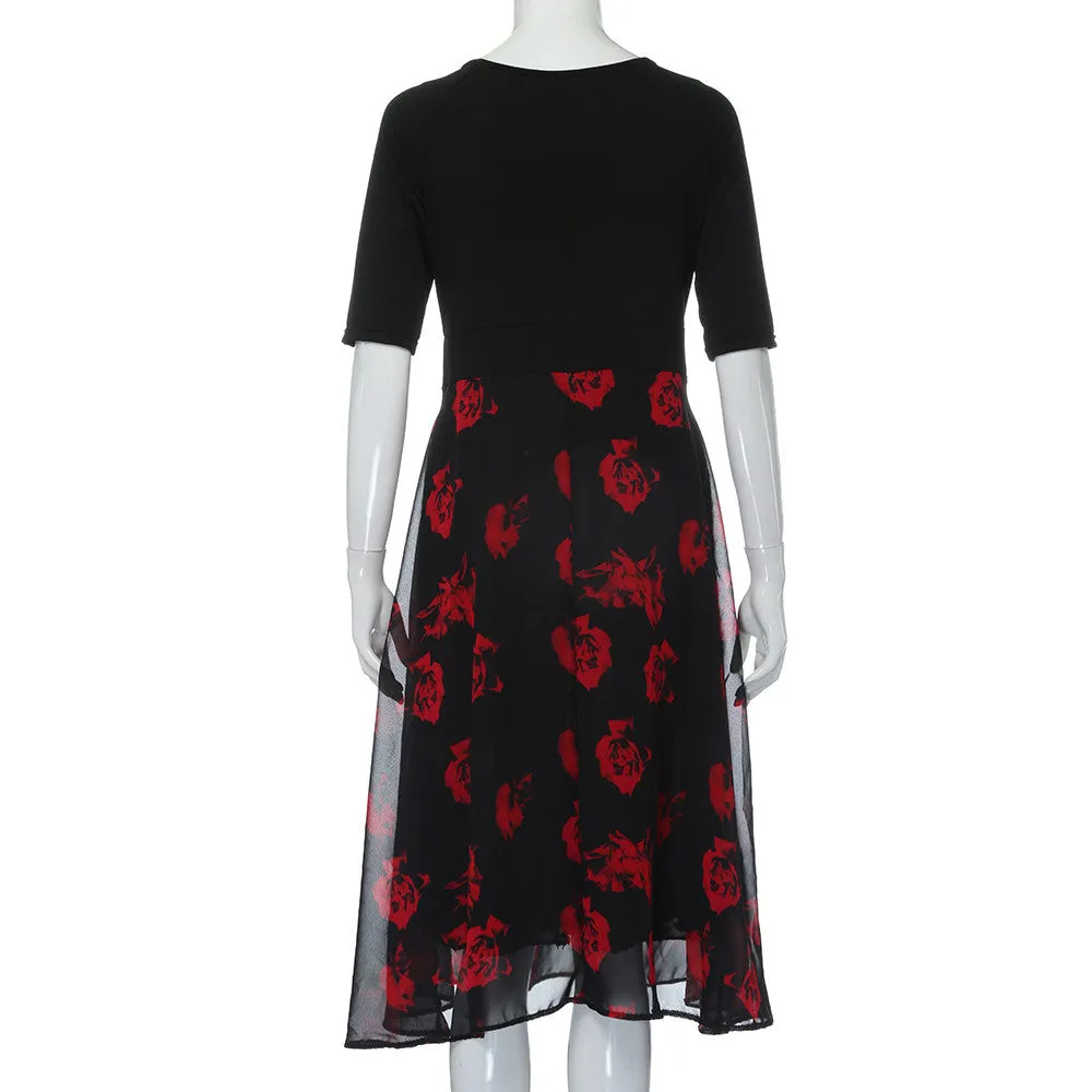 V-Neck Floral Dress (Plus Size)