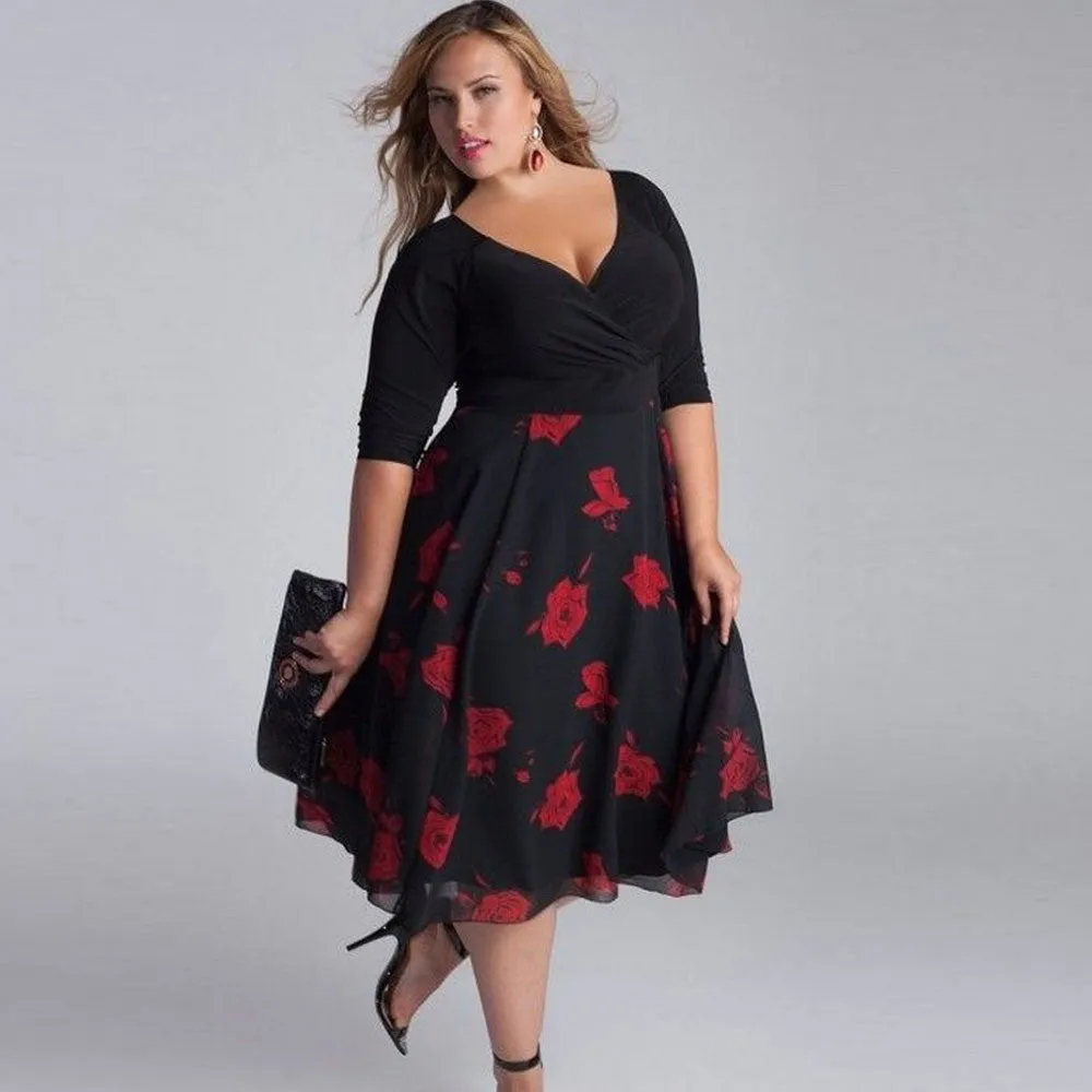 V-Neck Floral Dress (Plus Size)
