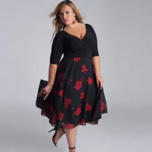 V-Neck Floral Dress (Plus Size)