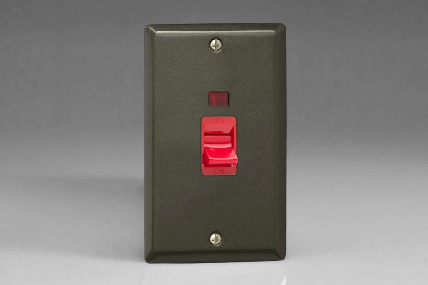 Varilight 45A Cooker Switch   Neon (Vertical Twin Plate, Red Rocker) Graphite XP45N