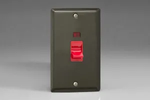 Varilight 45A Cooker Switch   Neon (Vertical Twin Plate, Red Rocker) Graphite XP45N