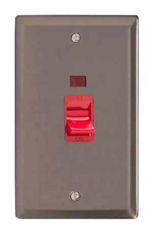 Varilight 45A Cooker Switch   Neon (Vertical Twin Plate, Red Rocker) Pewter XR45N
