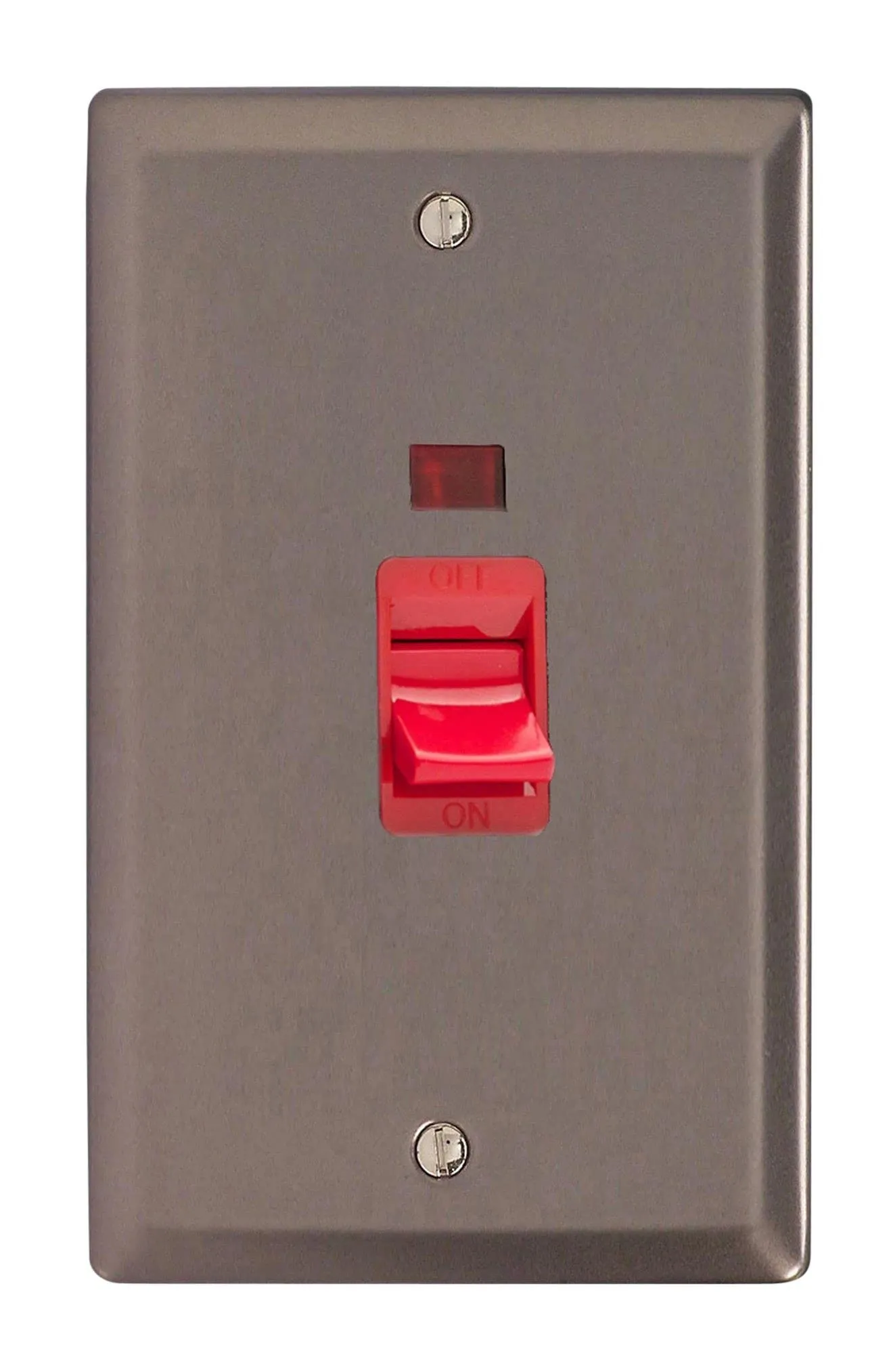 Varilight 45A Cooker Switch   Neon (Vertical Twin Plate, Red Rocker) Pewter XR45N