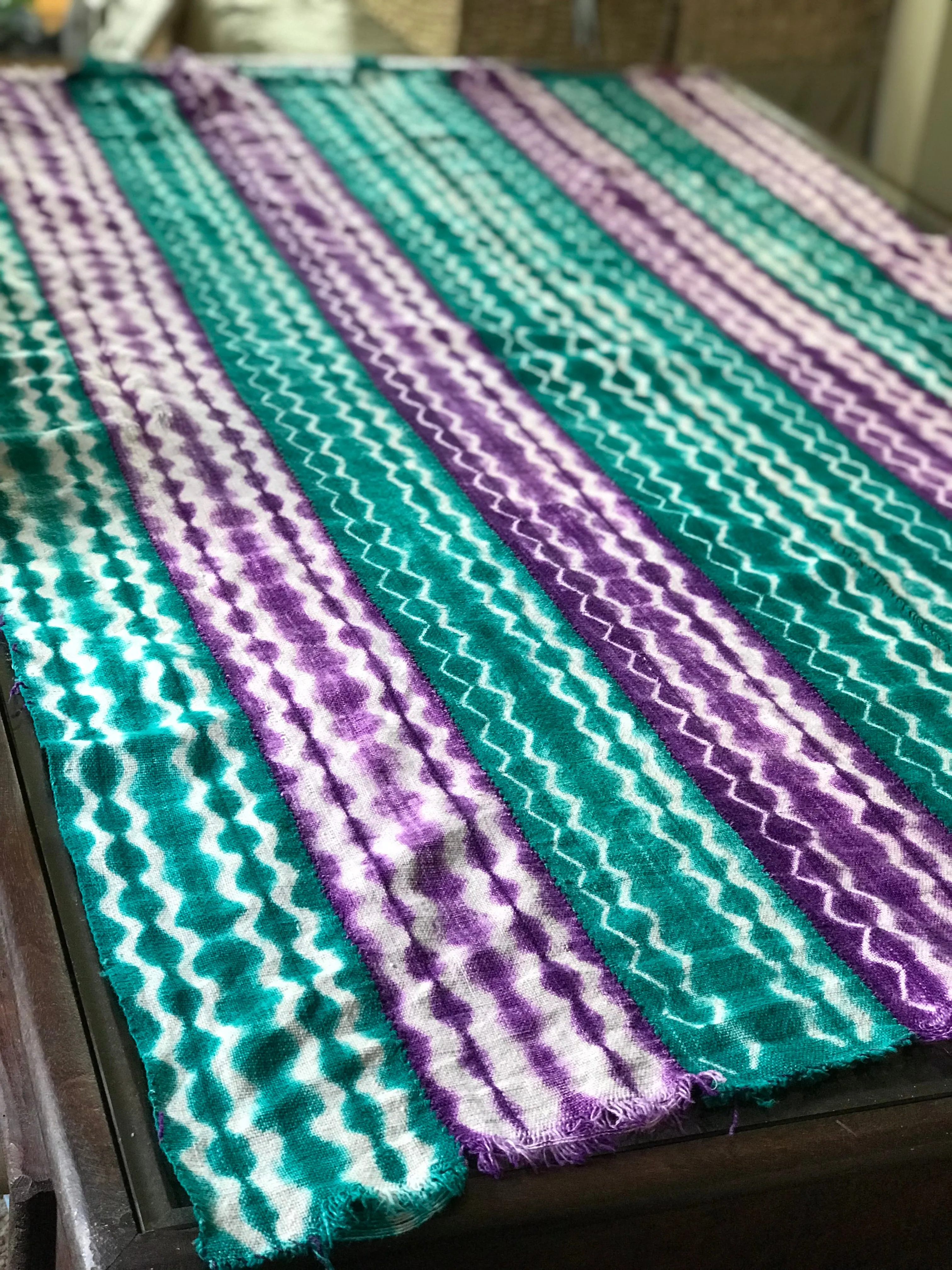 Vintage African Mudcloth | teal   purple Shibori tie dye