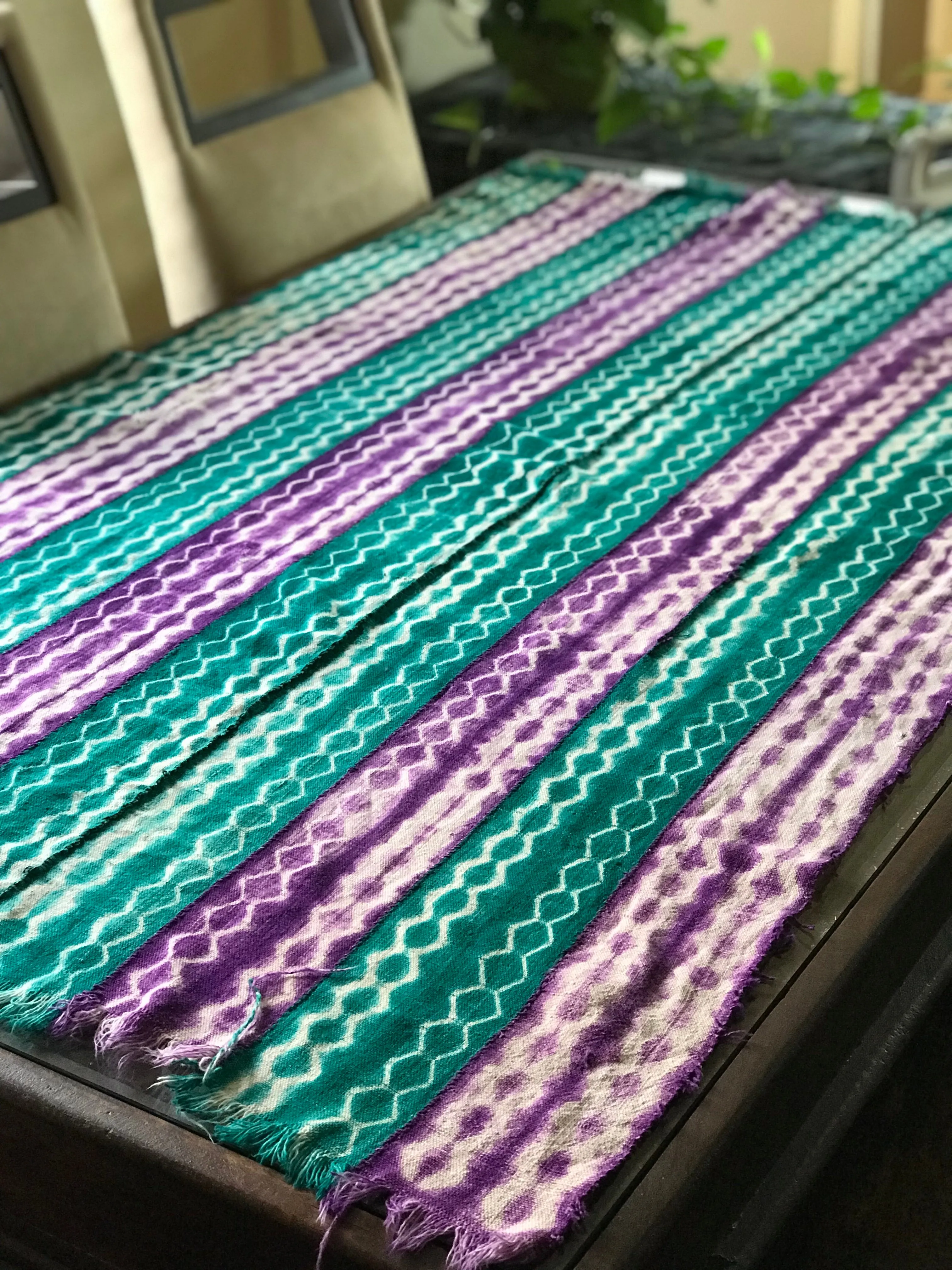 Vintage African Mudcloth | teal   purple Shibori tie dye