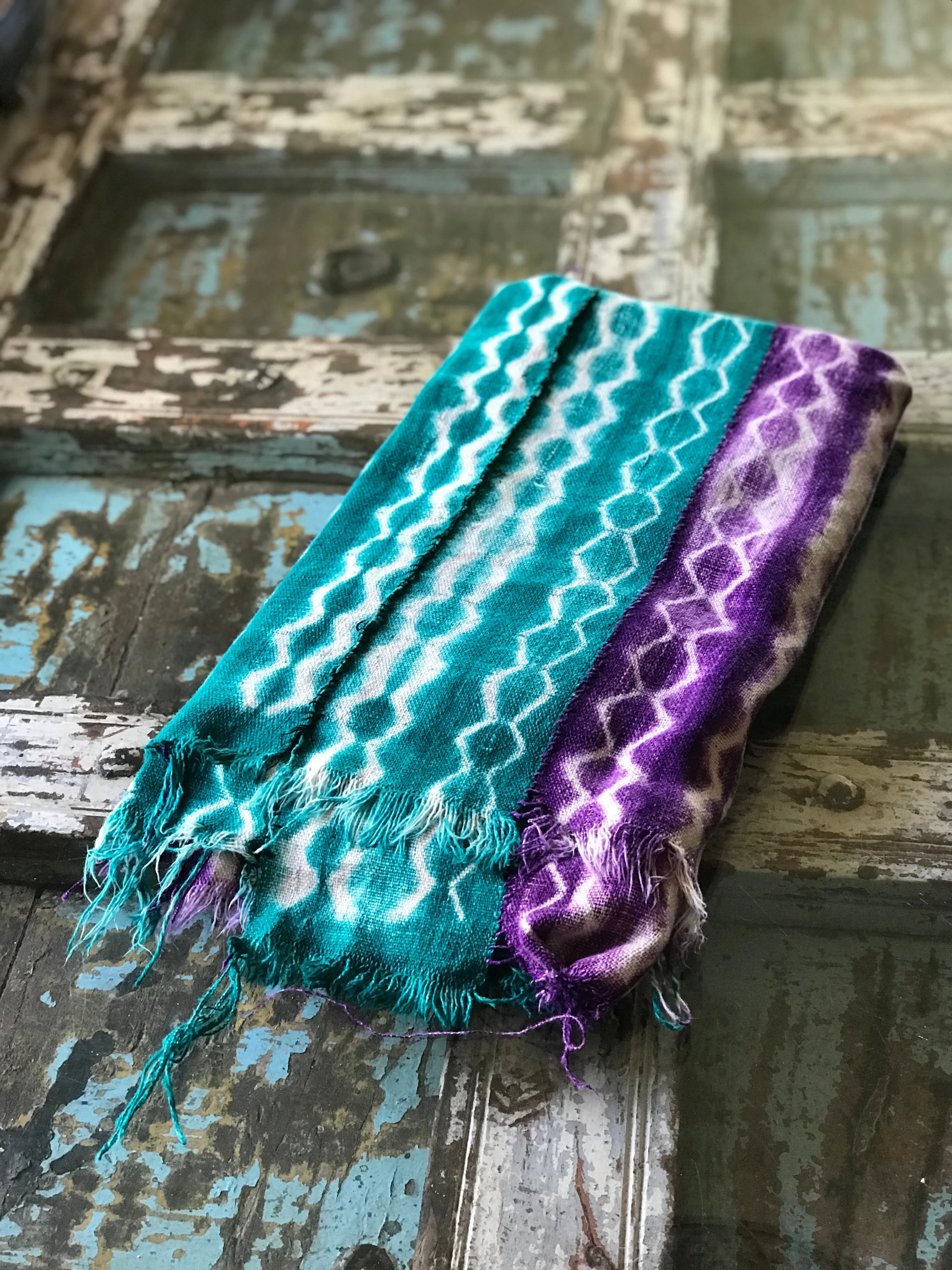 Vintage African Mudcloth | teal   purple Shibori tie dye