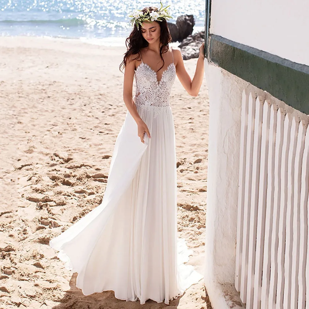 Vintage Appliques Bridal Dress Chiffon Wedding Gowns