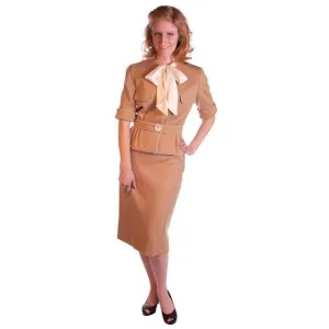 Vintage  Camel Wool Knit Suit 1950S 36-24-36 Ben Gershel By Robert Knox