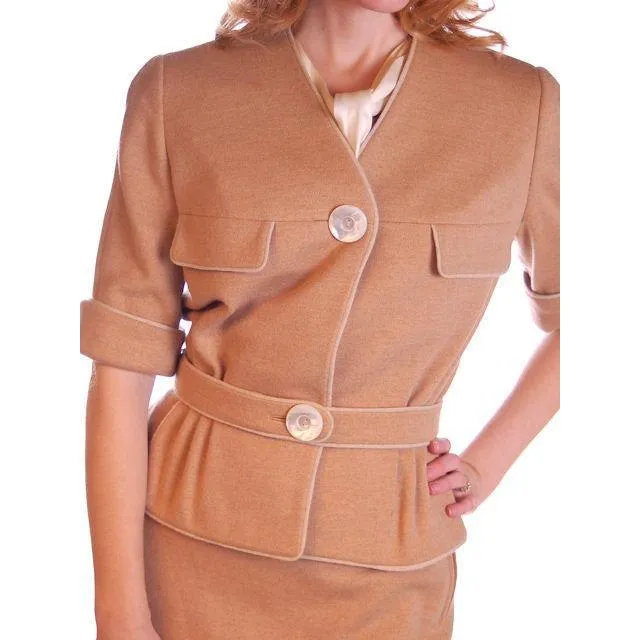 Vintage  Camel Wool Knit Suit 1950S 36-24-36 Ben Gershel By Robert Knox