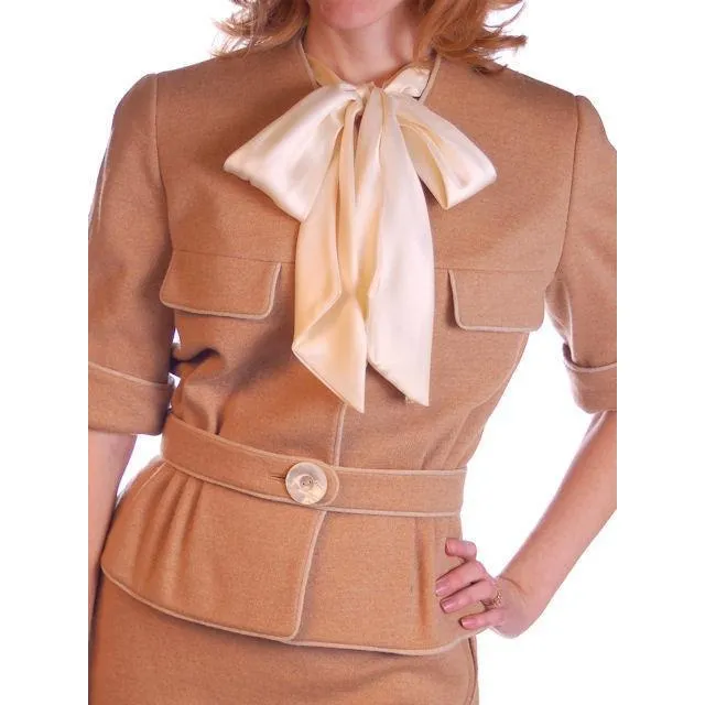 Vintage  Camel Wool Knit Suit 1950S 36-24-36 Ben Gershel By Robert Knox
