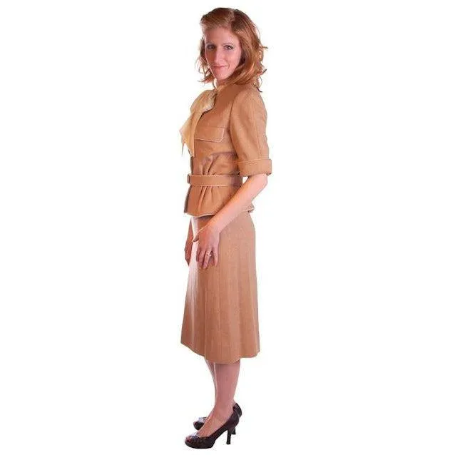 Vintage  Camel Wool Knit Suit 1950S 36-24-36 Ben Gershel By Robert Knox