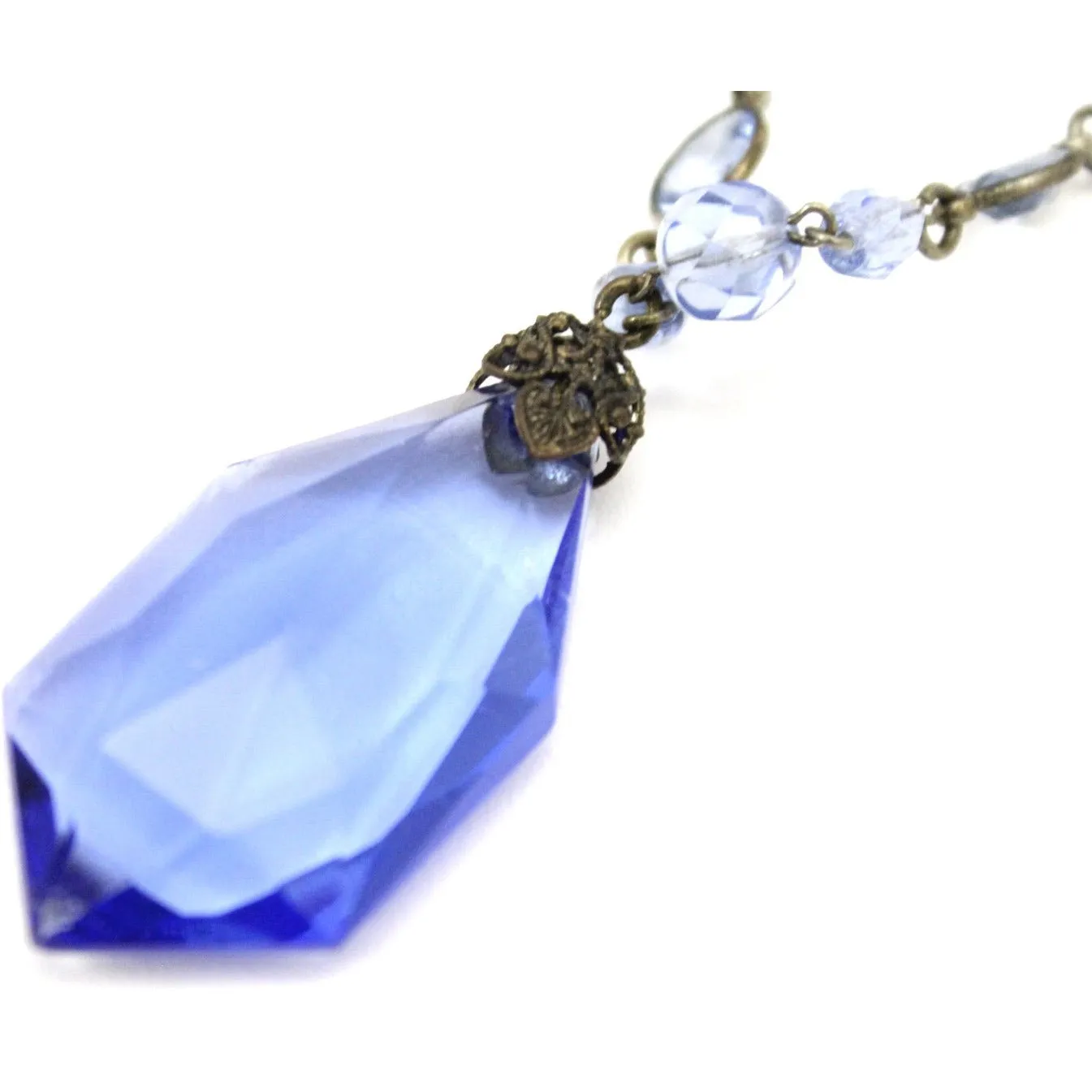 Vintage Cobalt Blue Glass Pendant Necklace 1910s Edwardian Titanic 22"