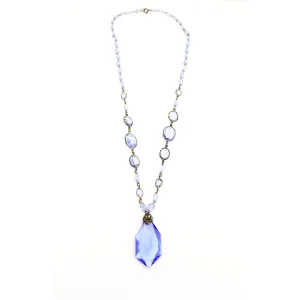 Vintage Cobalt Blue Glass Pendant Necklace 1910s Edwardian Titanic 22"