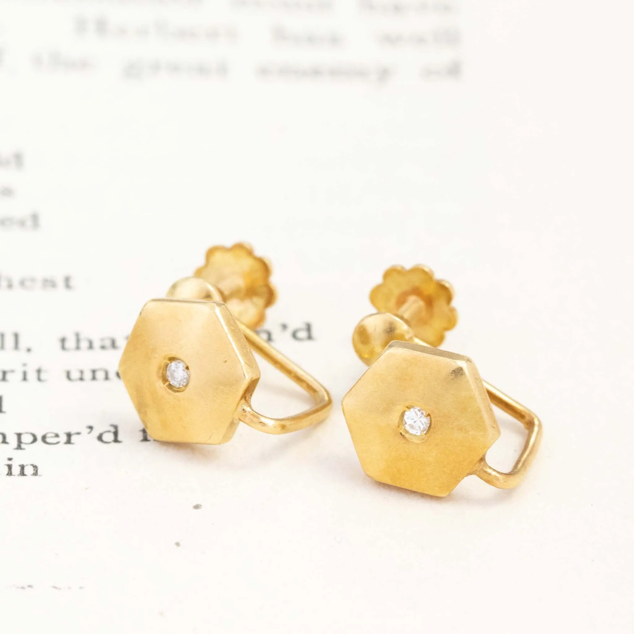 Vintage Diamond Hexagon Earrings by Cartier