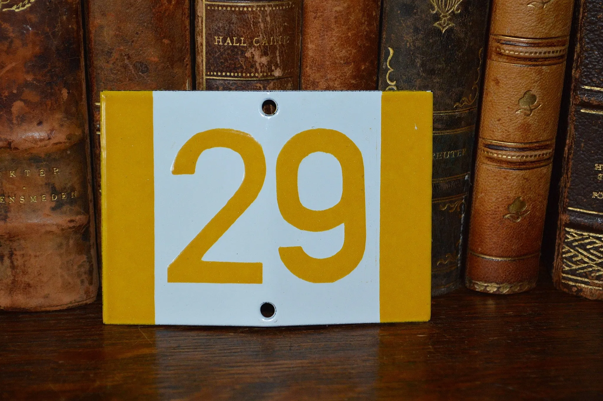 Vintage French Sign House Plaque Yellow Number 29