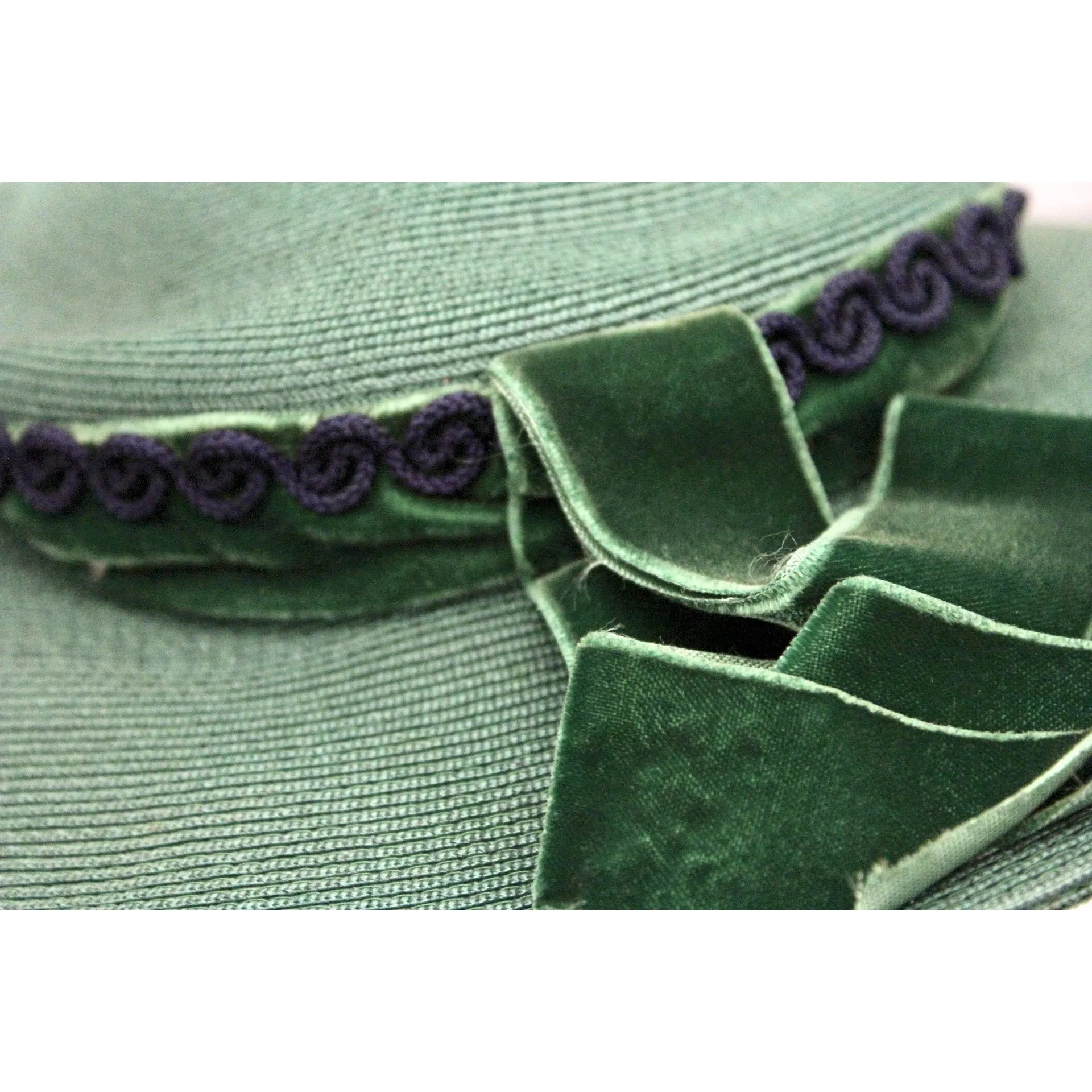 Vintage Green Straw Saucer Hat Wide Brim 1930s Church Womens
