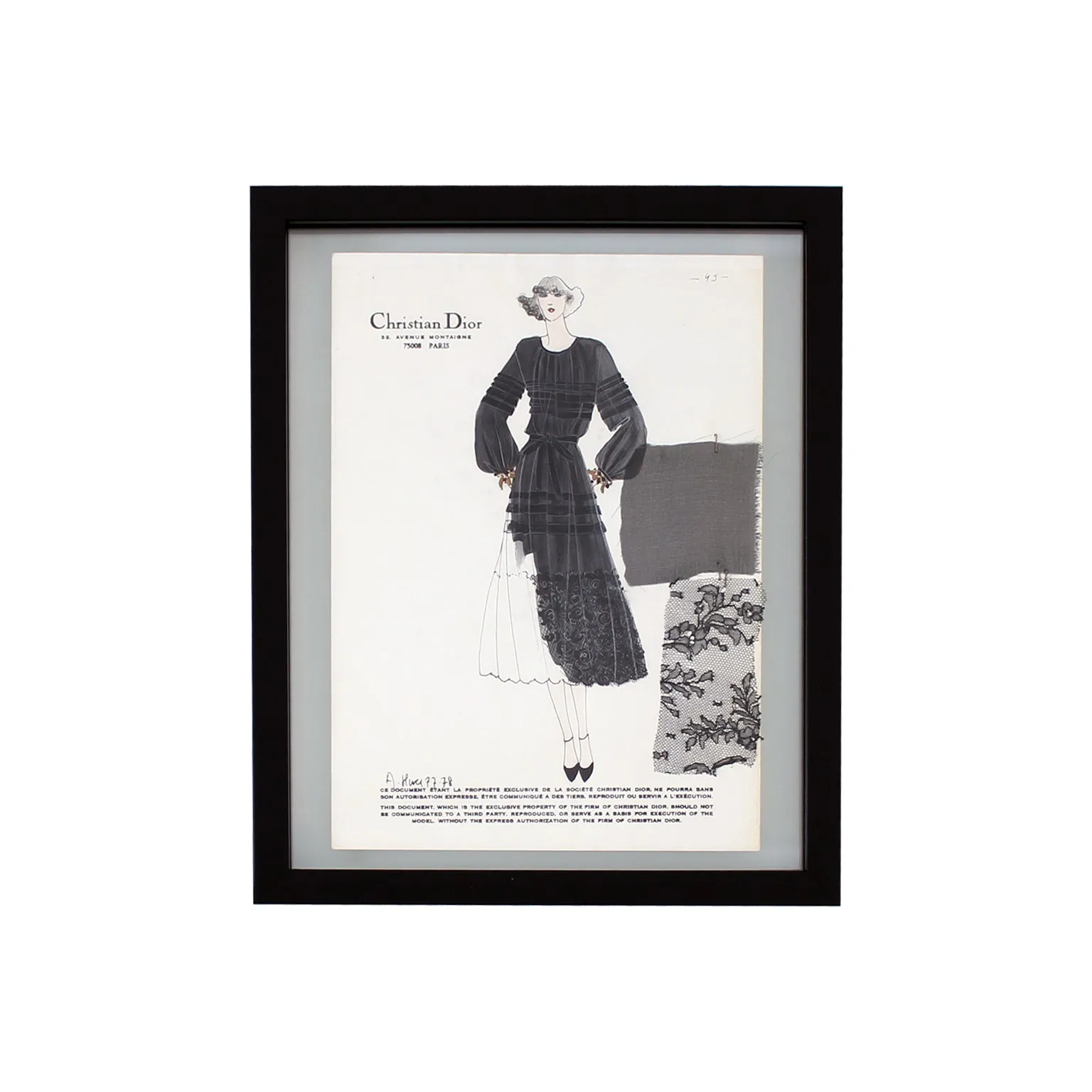 Vintage Haute Couture Christian Dior Fashion Sketch
