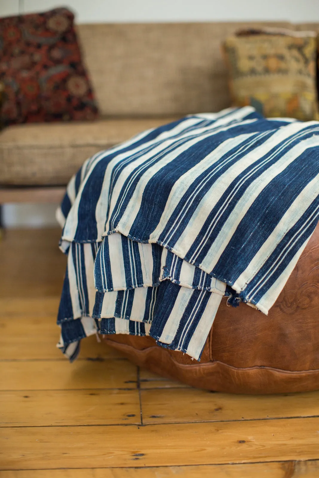 Vintage Indigo Stripe Throw