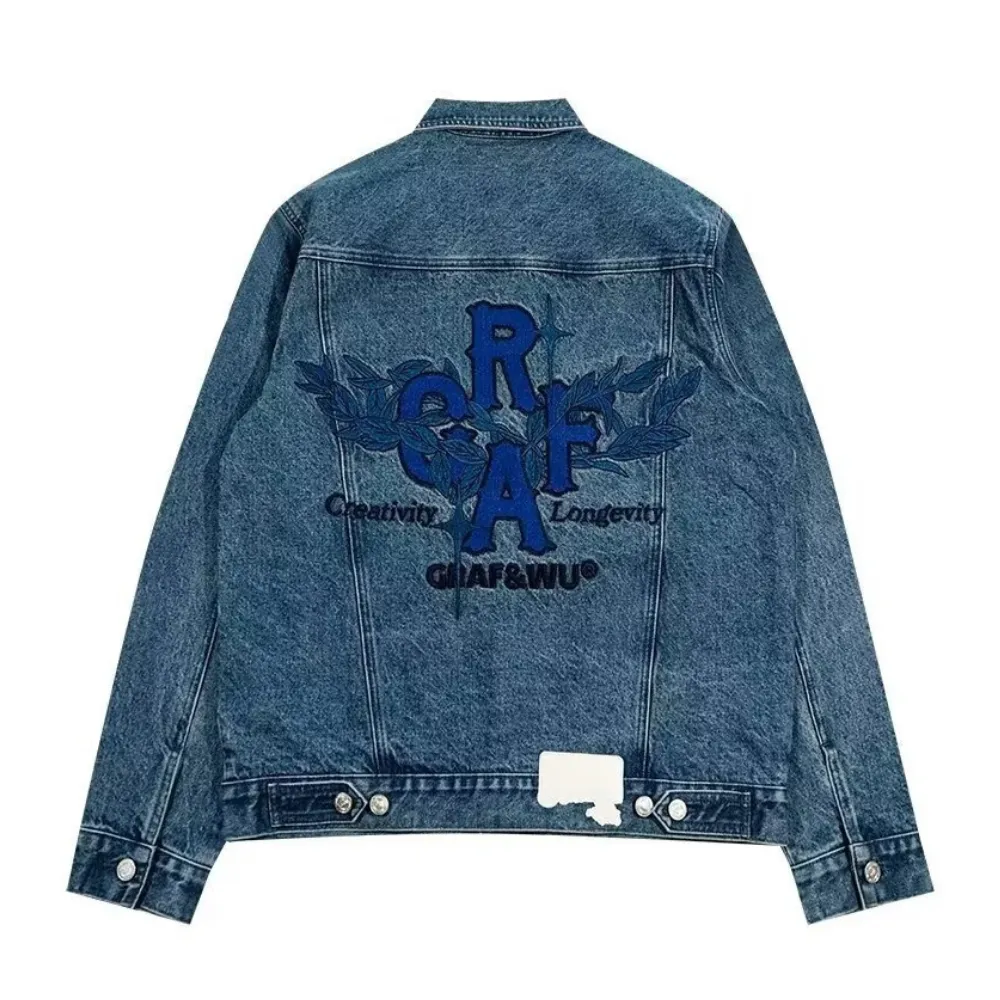 Vintage Lettering Embroidered Denim Jacket