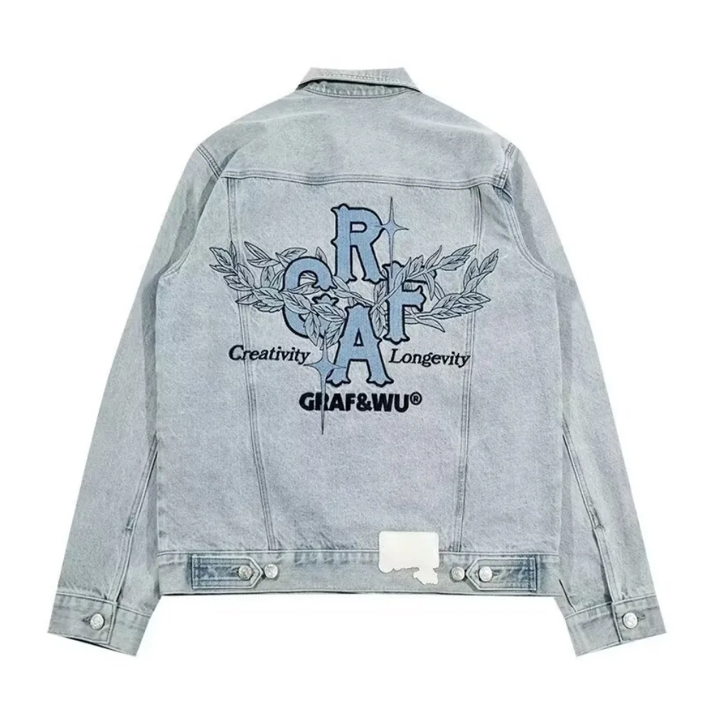 Vintage Lettering Embroidered Denim Jacket