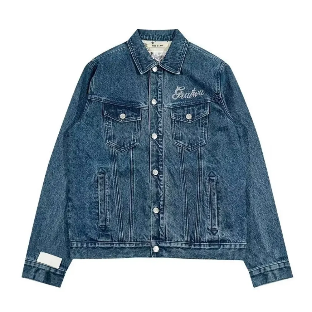 Vintage Lettering Embroidered Denim Jacket