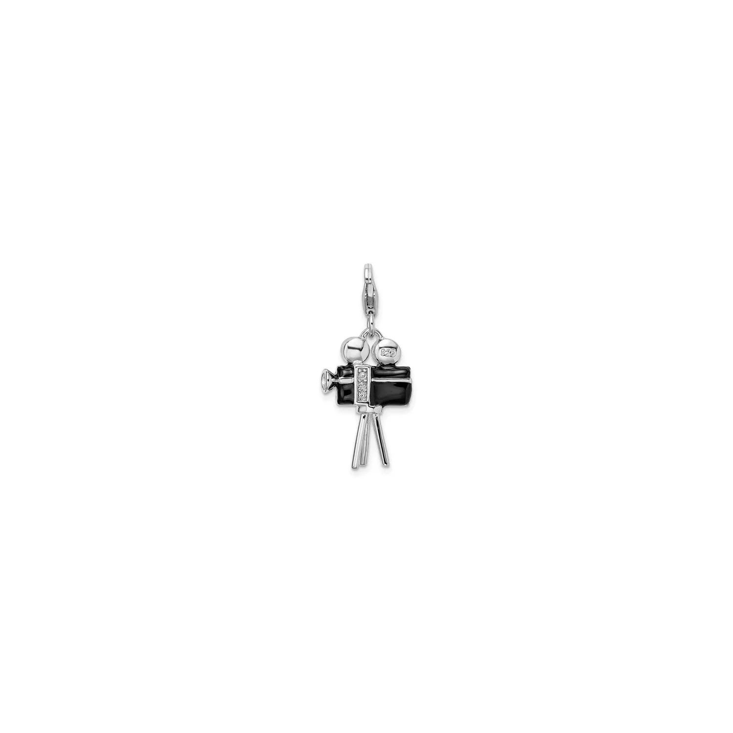 Vintage Movie Camera Enameled Pendant (Silver)