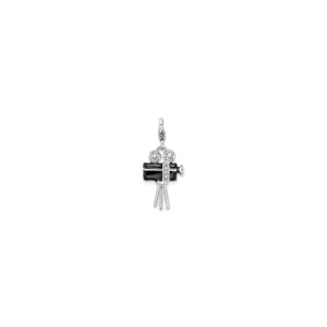 Vintage Movie Camera Enameled Pendant (Silver)