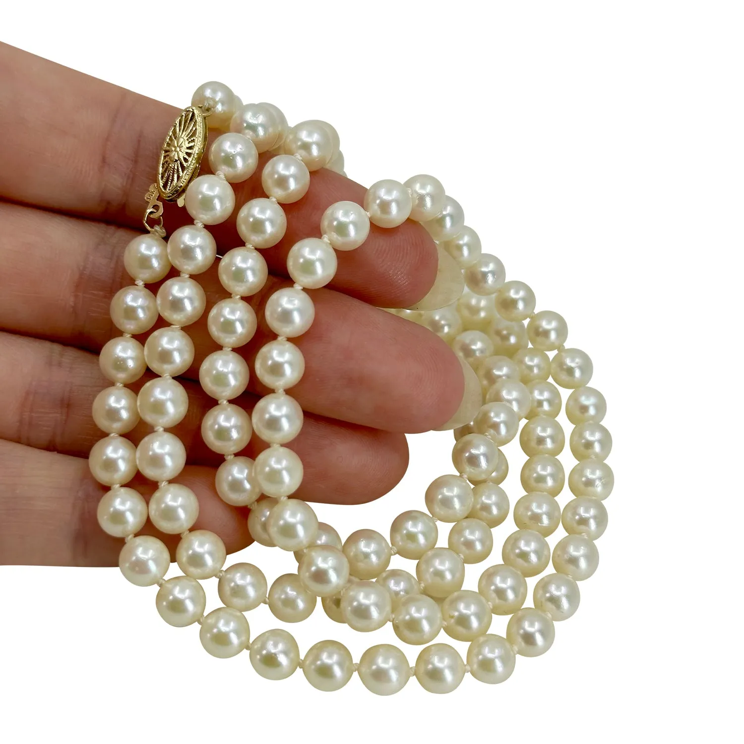 Vintage Opera Japanese Saltwater Cultured Akoya Pearl Vintage MCM Necklace Strand - 14K Yellow Gold 31.75 Inch