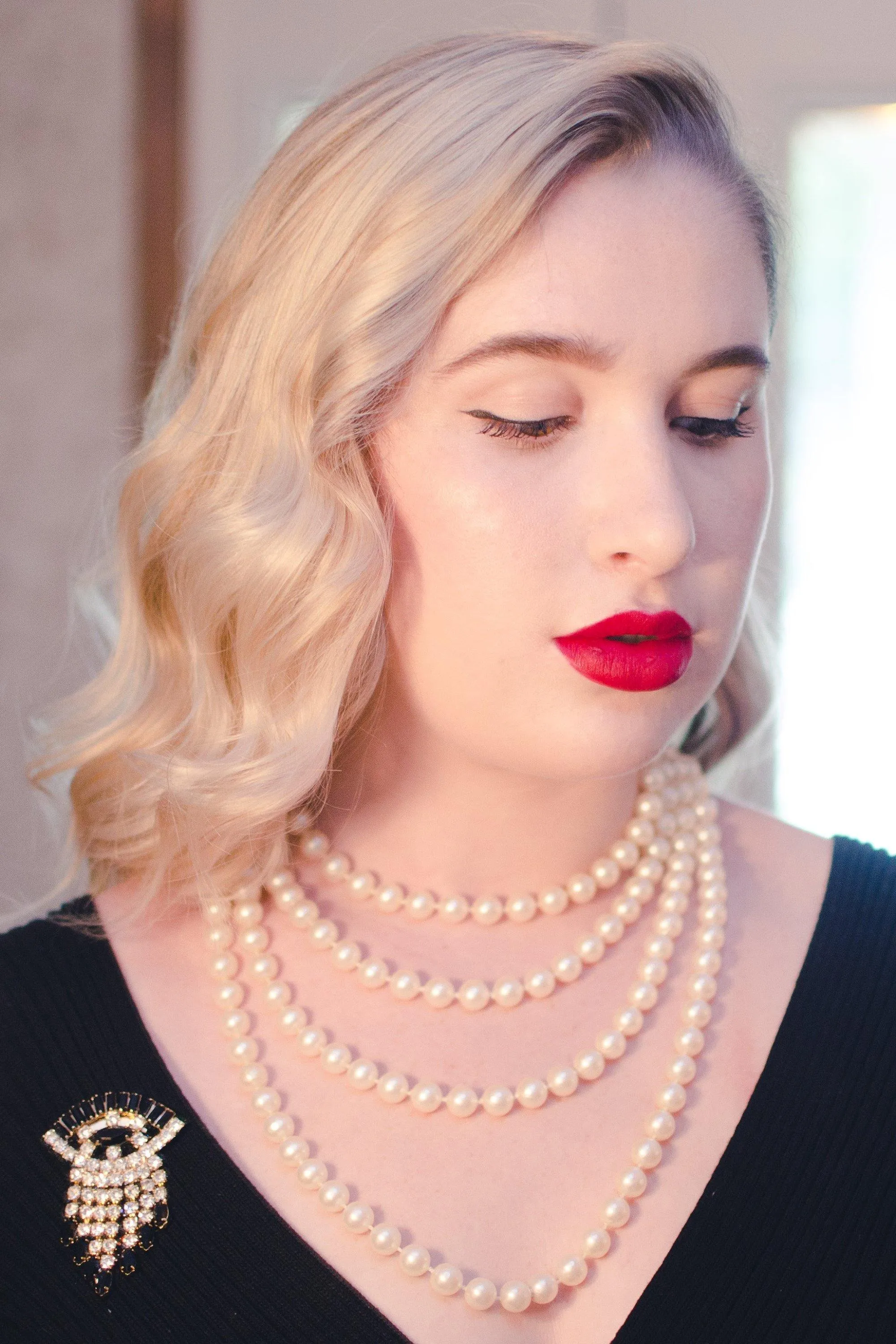Vintage Opera Length Faux Pearl Necklace