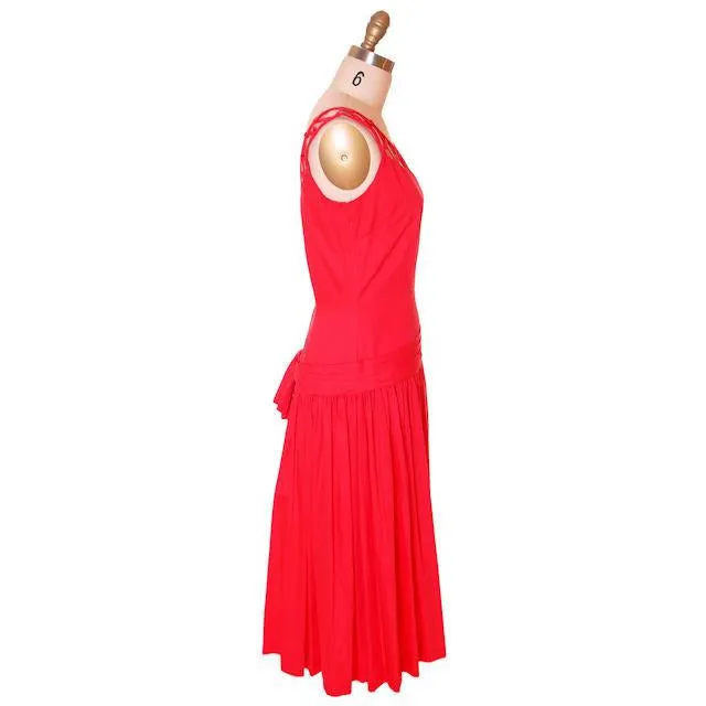 Vintage Red Cotton Dropped Waist Dress 1950s Nice Details 36-30-37