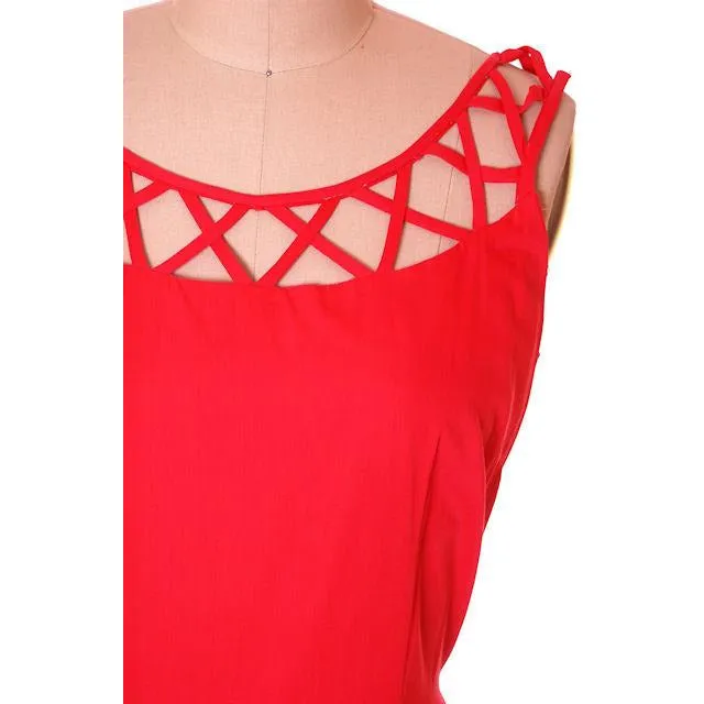Vintage Red Cotton Dropped Waist Dress 1950s Nice Details 36-30-37