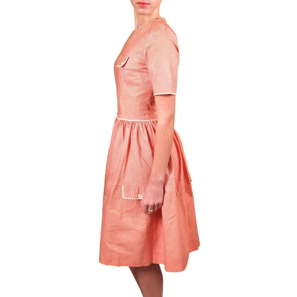 Vintage WW2 Cotton Day Dress 1940S Red Gingham Small Guernsey