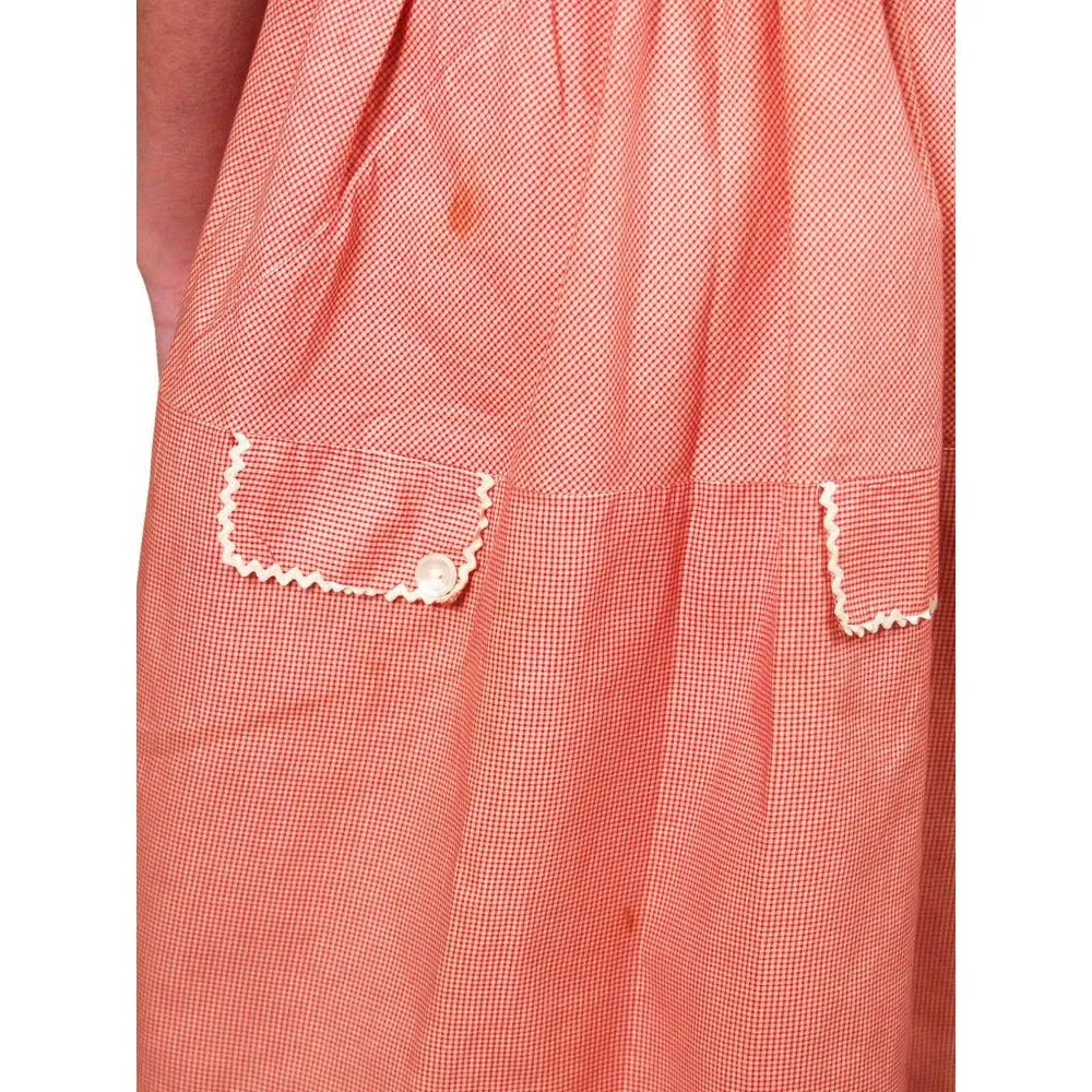 Vintage WW2 Cotton Day Dress 1940S Red Gingham Small Guernsey