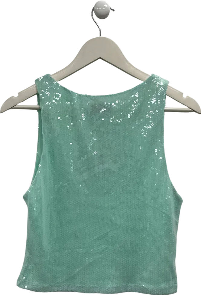 White Fox Blue Sequin Turquoise Tank Top UK XL